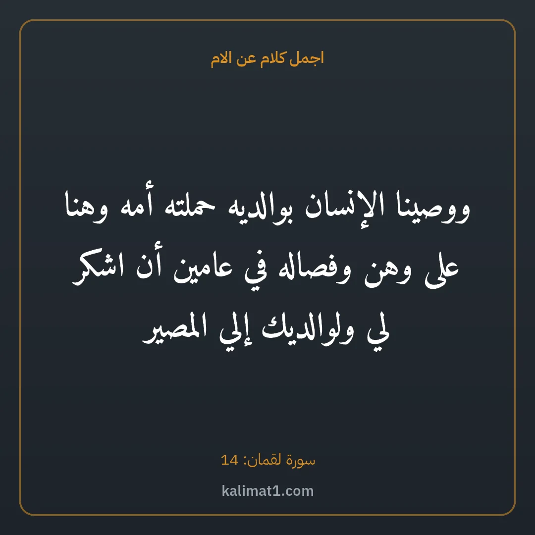 اجمل كلام عن الام: ووصينا الإنسان بوالديه حملته أمه وهنا على وهن وفصاله في عامين أن اشكر لي ولوالديك إلي المص...
