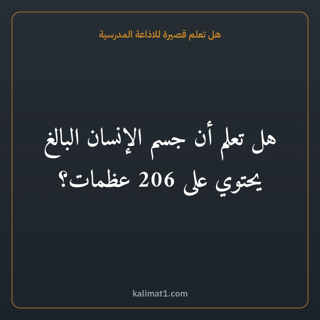 هل تعلم قصيرة للاذاعة المدرسية: هل تعلم أن جسم الإنسان البالغ يحتوي على 206 عظمات؟