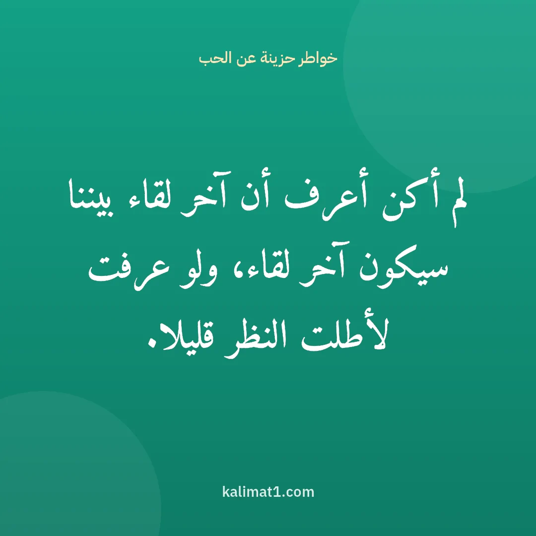 خواطر حزينة عن الحب: لم أكن أعرف أن آخر لقاء بيننا سيكون آخر لقاء، ولو عرفت لأطلت النظر قليلا.
