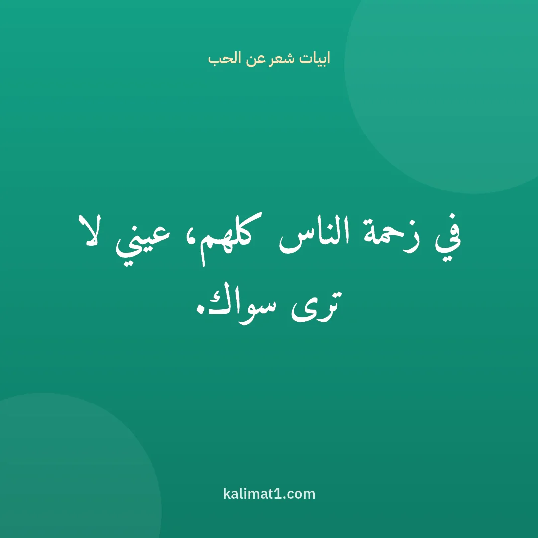 ابيات شعر عن الحب: في زحمة الناس كلهم، عيني لا ترى سواك.