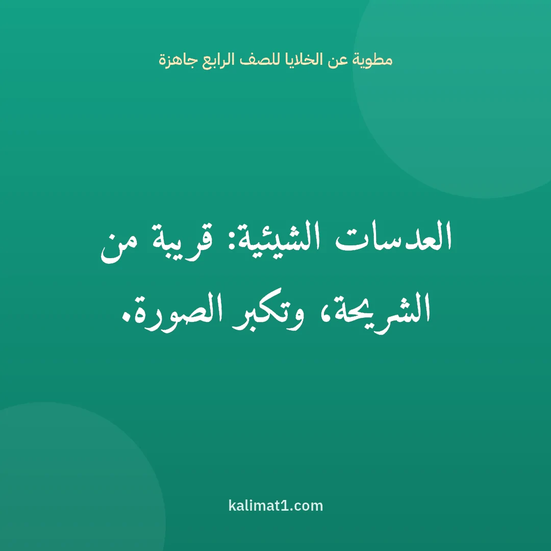 مطوية عن الخلايا للصف الرابع جاهزة: العدسات الشيئية: قريبة من الشريحة، وتكبر الصورة.
