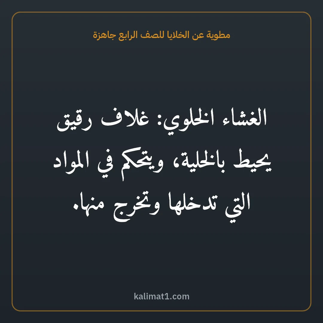 مطوية عن الخلايا للصف الرابع جاهزة: الغشاء الخلوي: غلاف رقيق يحيط بالخلية، ويتحكم في المواد التي تدخلها وتخرج منها.