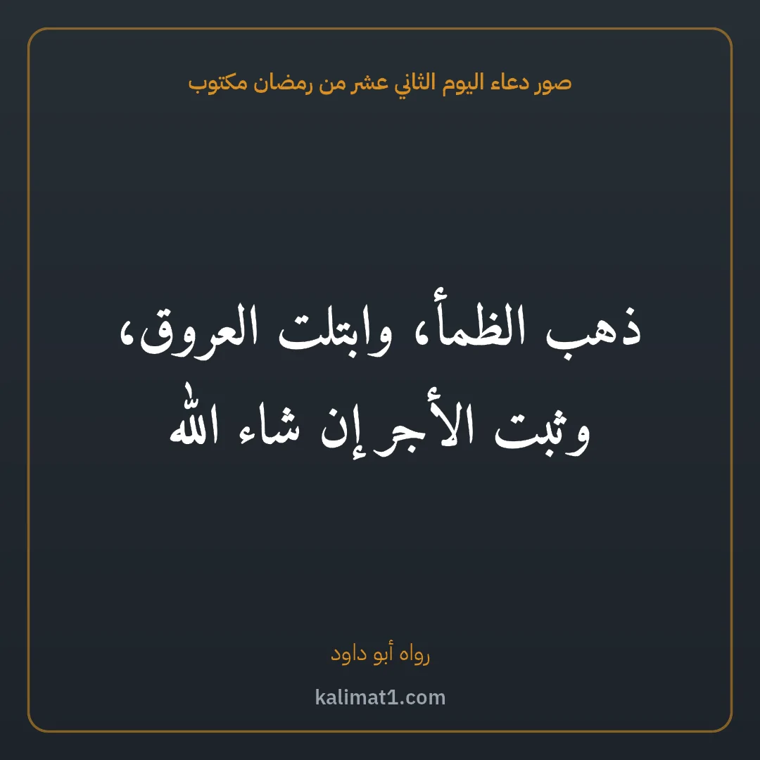 صور دعاء اليوم الثاني عشر من رمضان مكتوب: ذهب الظمأ، وابتلت العروق، وثبت الأجر إن شاء الله