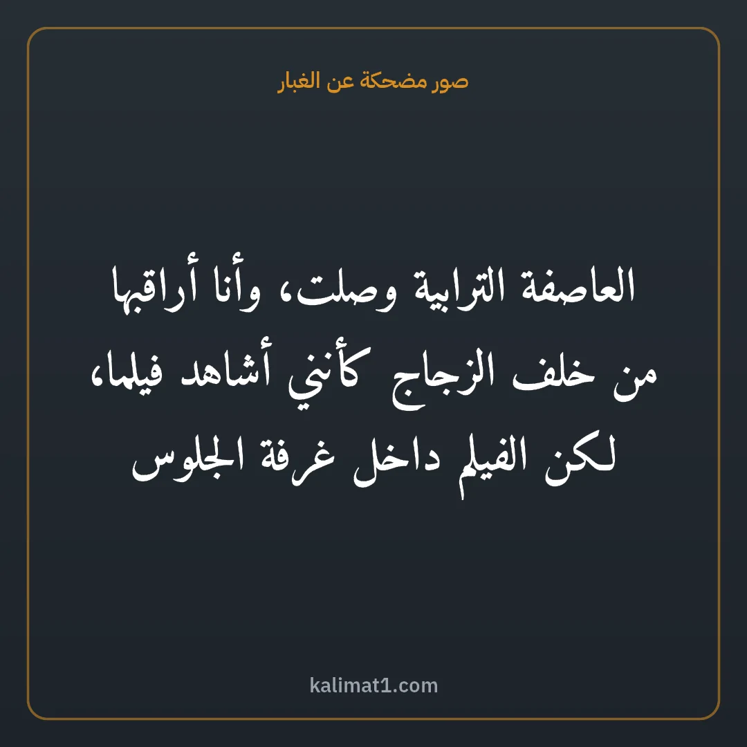 صور مضحكة عن الغبار: العاصفة الترابية وصلت، وأنا أراقبها من خلف الزجاج كأنني أشاهد فيلما، لكن الفيلم داخل غرفة ...